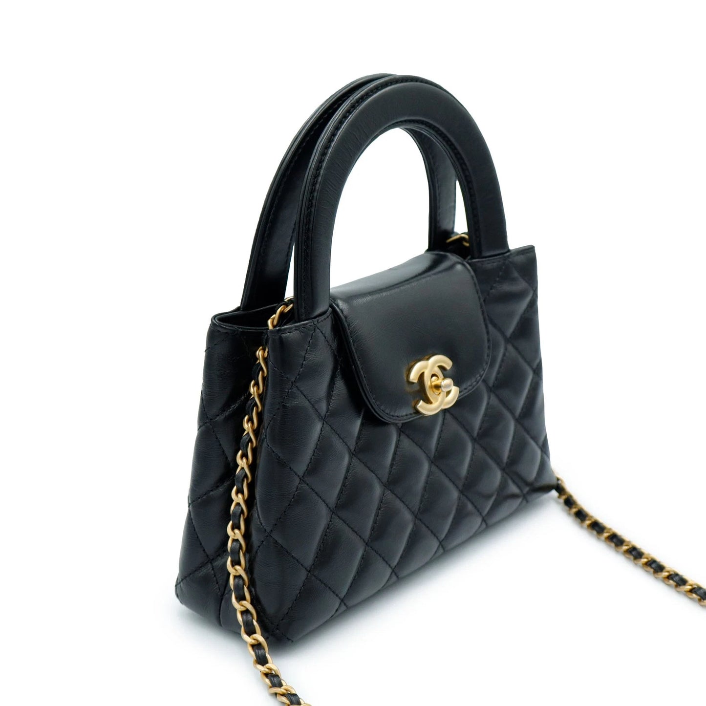 CHANEL AS4416 Mini Matelasse Chain Shopping Bag Calfskin, Black