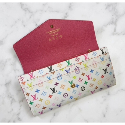 Louis Vuitton White Multicolor Sarah Long Wallet with Pink Interior | Designer Fashion Wallet with Box