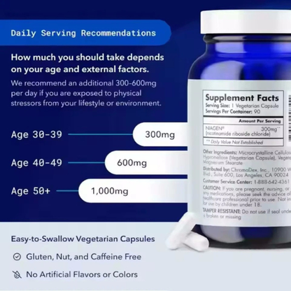 Cellular Energy Support Supplement with Nicotinamide Riboside | Healthy Aging & NAD+ Wellness Capsules (300mg, 90 Count)