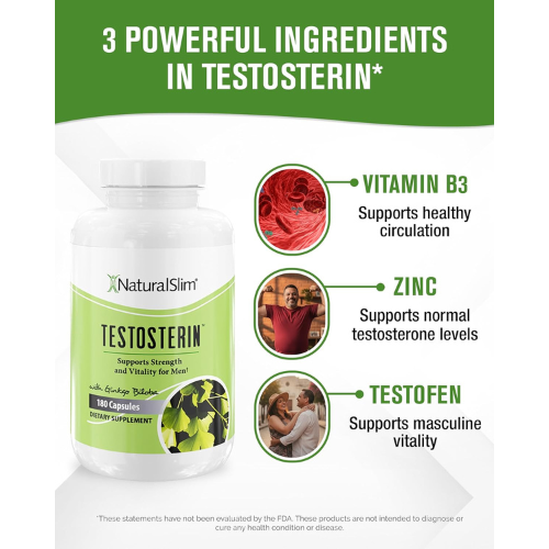 Men’s Testosterone Support Supplement for Energy, Strength, Muscle Performance & Metabolism | Herbal Vitamin Formula Capsules (180 Count)