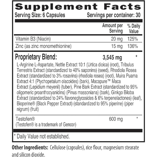 Men’s Testosterone Support Supplement for Energy, Strength, Muscle Performance & Metabolism | Herbal Vitamin Formula Capsules (180 Count)