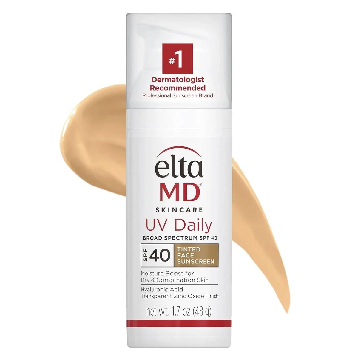 EltaMD UV Daily Broad Spectrum SPF 40 Tinted Face Sunscreen with Hyaluronic Acid 1.7 oz (48g) – Moisturizing UVA/UVB Protection