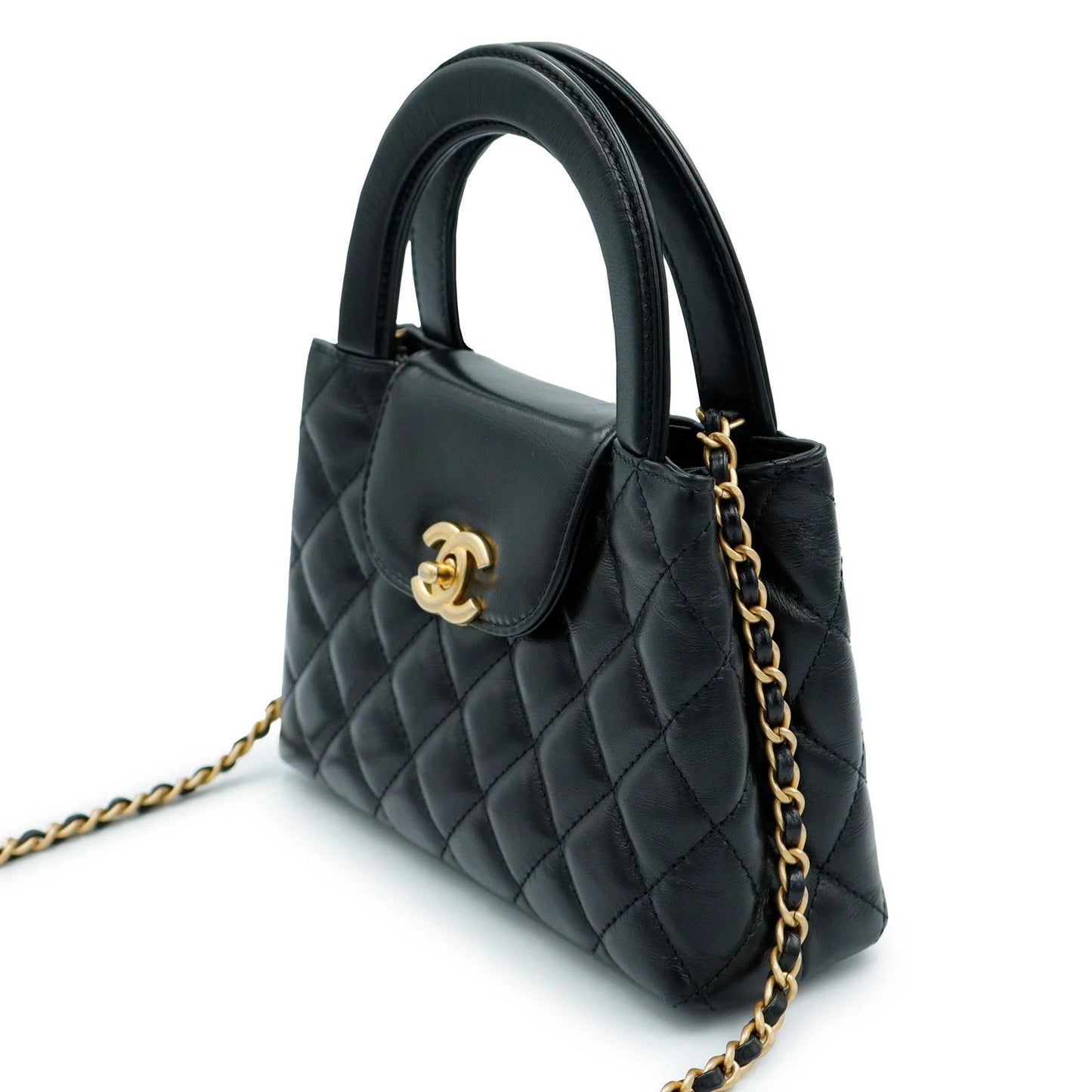 CHANEL AS4416 Mini Matelasse Chain Shopping Bag Calfskin, Black